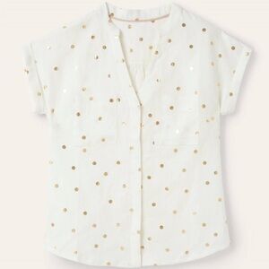 BODEN evie linen polka dot button front shirt white gold plus size 20/22